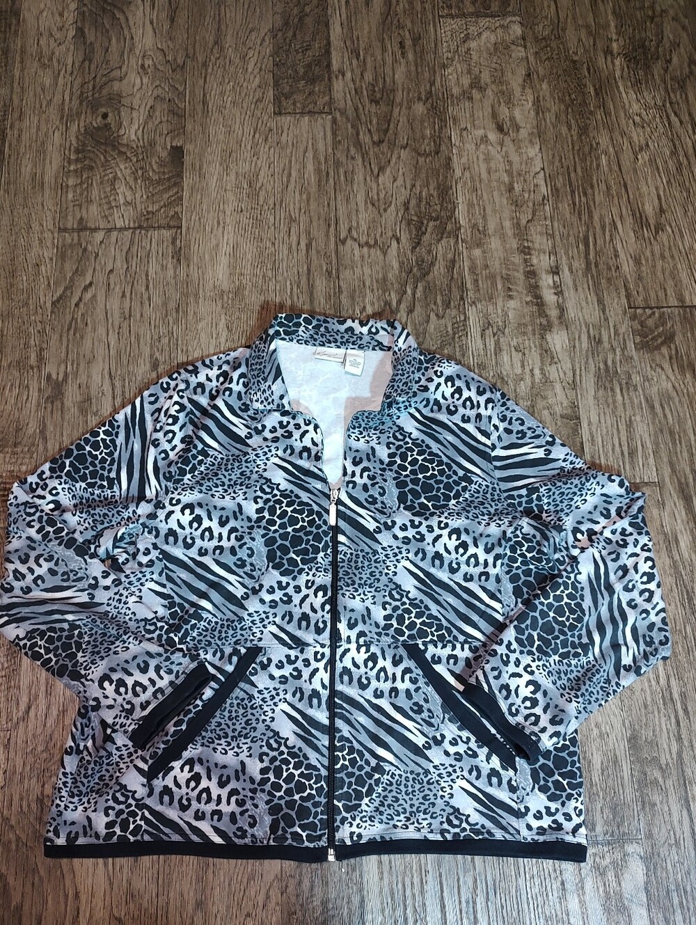 Kim Rogers Black & White Animal-Print Bomber Jacket Size XL - Picture 1 of 6
